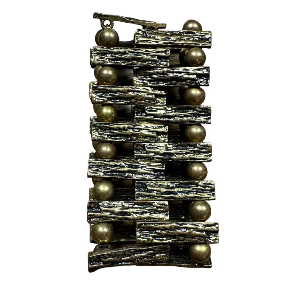 Chunky Gold Brass Metal Cuff Elastic Bracelet